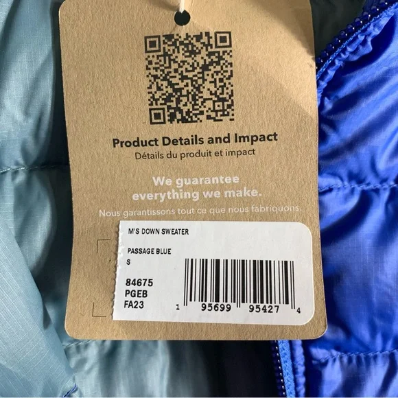 Patagonia NWT Men's Down Blue and Gray Puffer Jacket Size Small